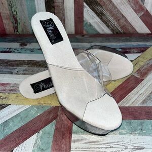 Pleaser Kiss-201 Clear Platform High Heels Shoes Peep Toe NEW Stripper Dancer 10